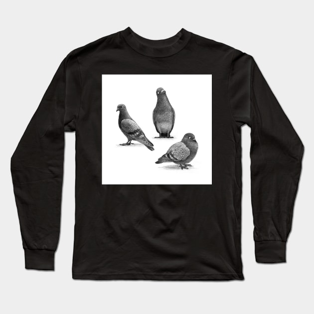 Three Pigeons Long Sleeve T-Shirt by Terry Fan